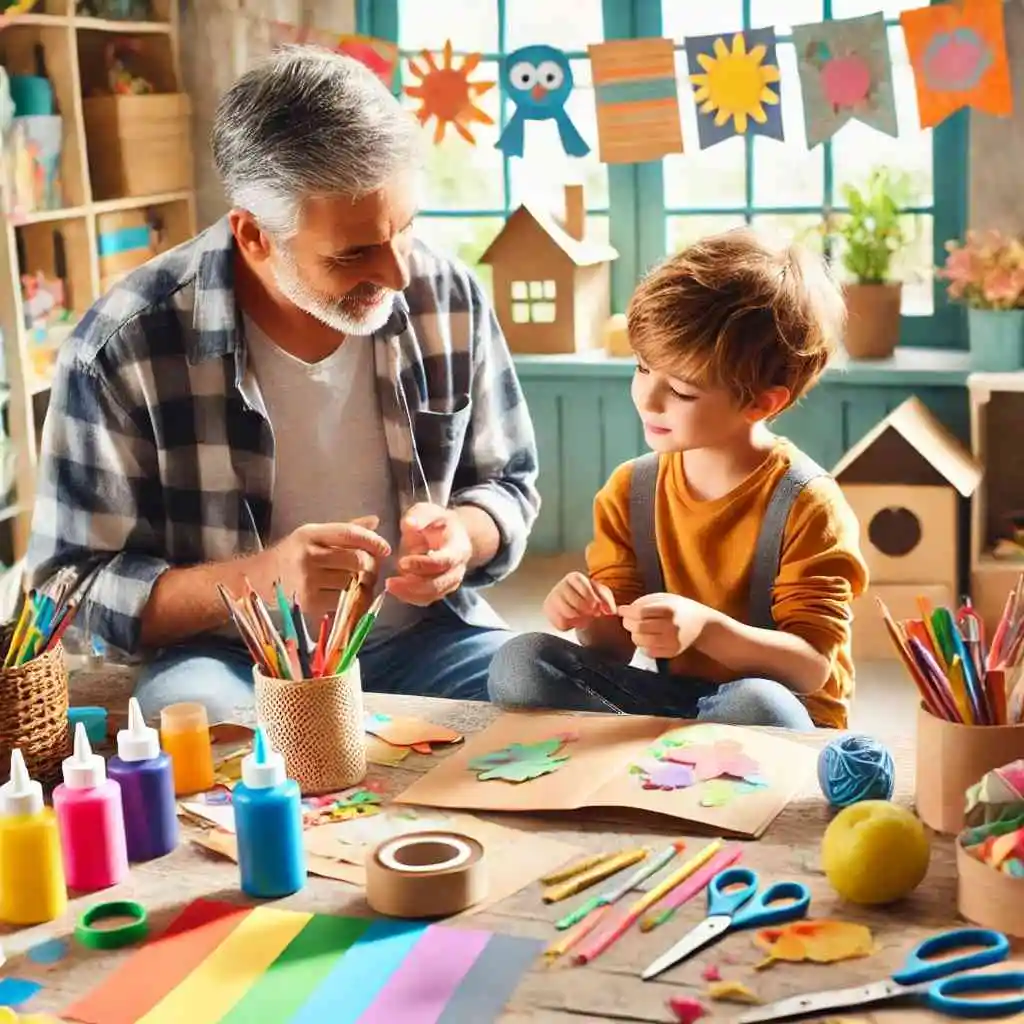 Parent and child doing craft activity after storytime