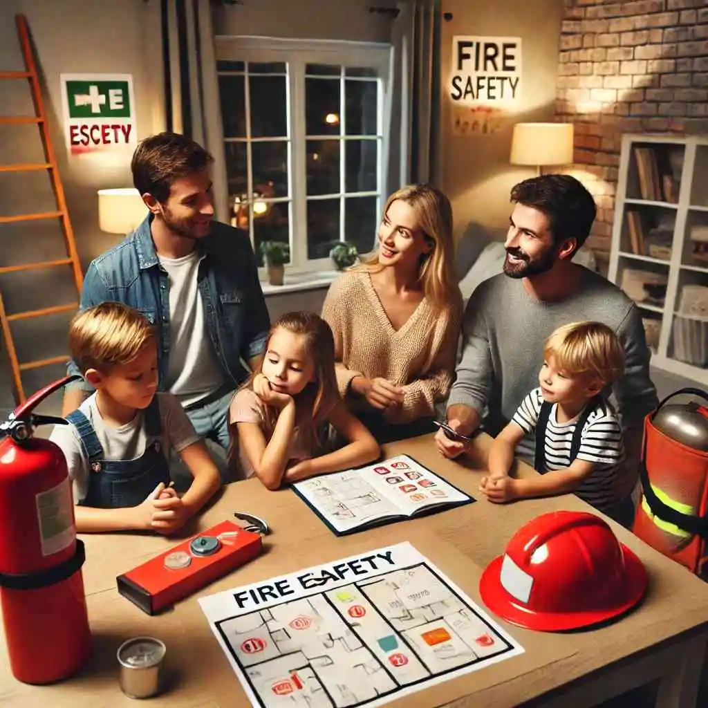 Family having a fire safety night at home