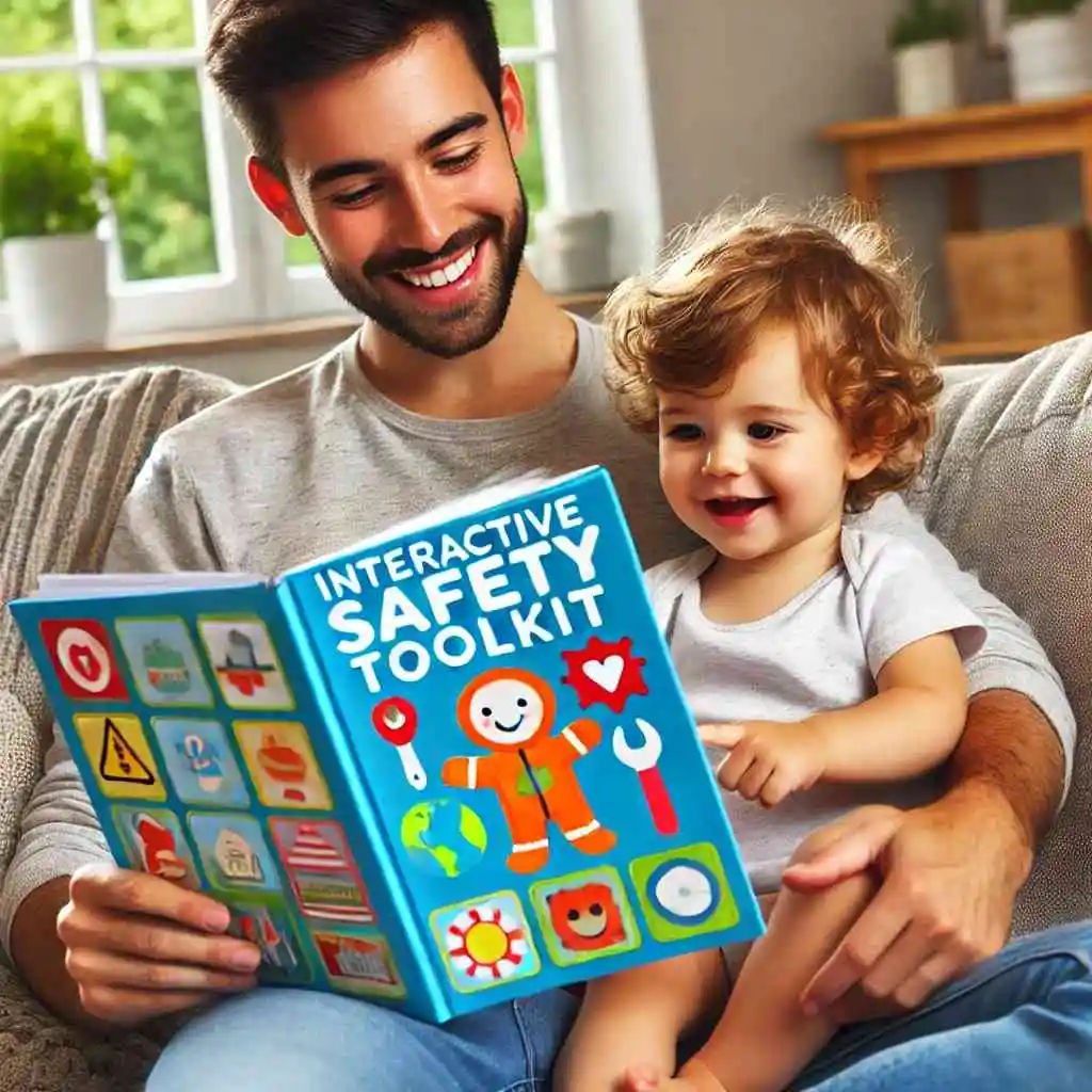 Parent reading interactive safety toolkit with child