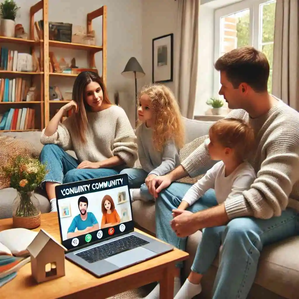 Family in virtual community meeting