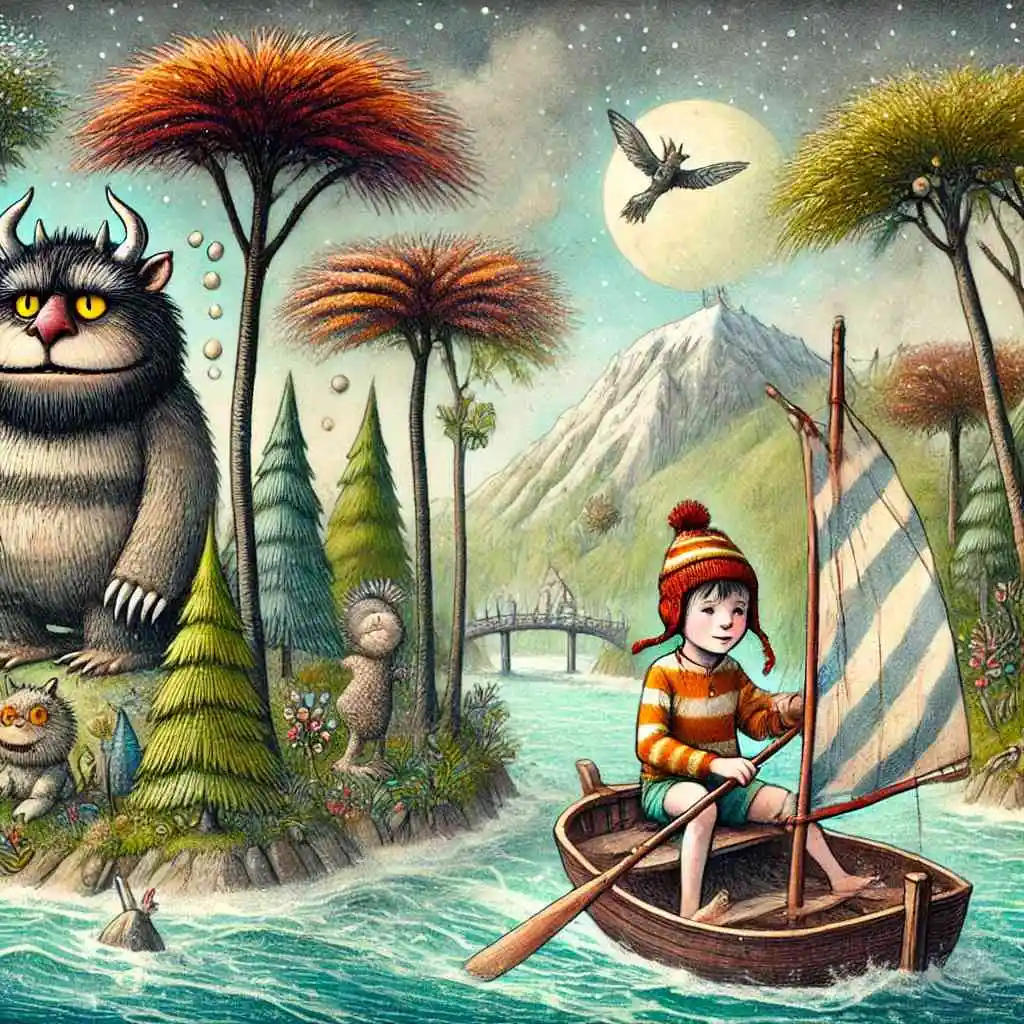 Max sailing to the island of Wild Things from "Where the Wild Things Are".