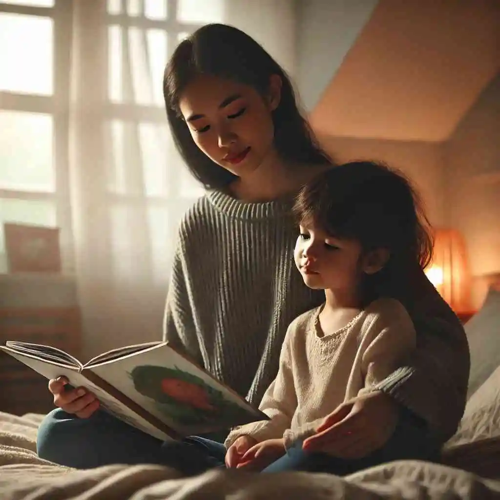 Child and parent reading a picture book about loss.