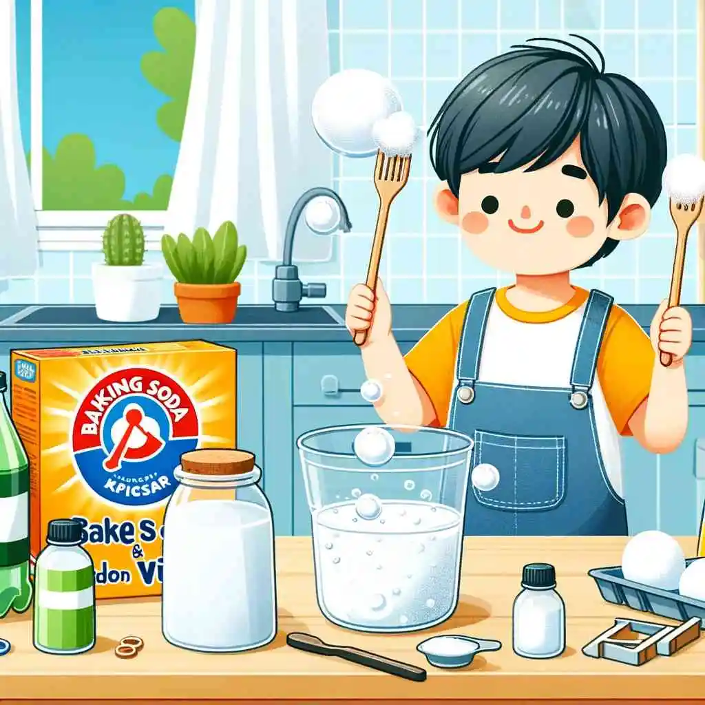 Child conducting a baking soda and vinegar experiment at home