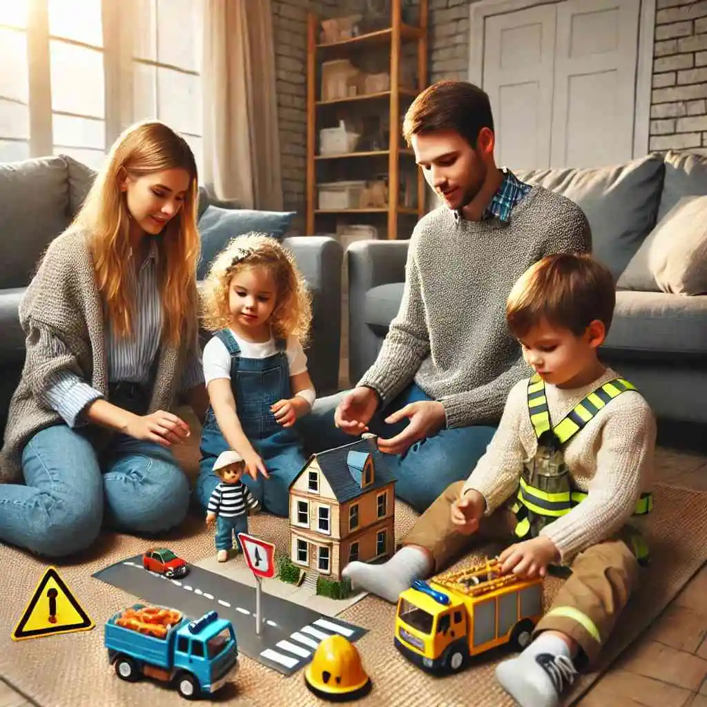 Family role-playing a safety scenario