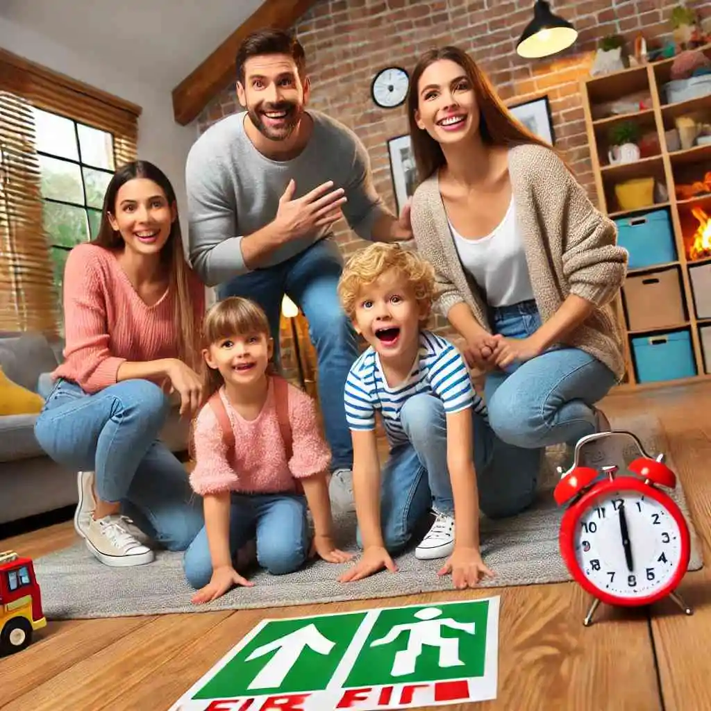 Family playing an emergency preparedness game in the living room