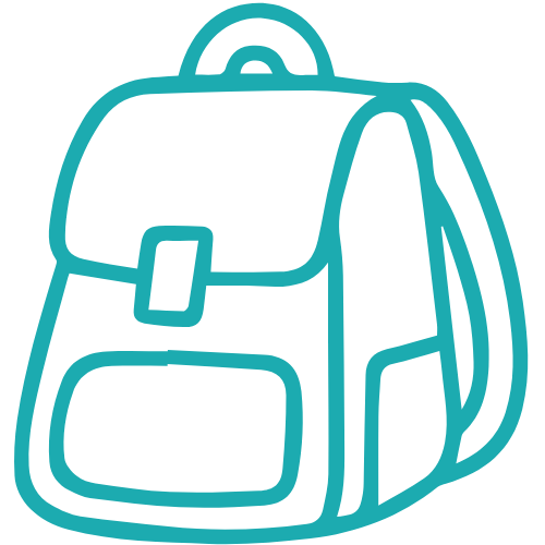 Teal backpack icon representing children’s learning toolkits focused on safety, awareness, and empowerment.
