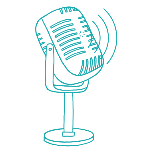 Teal microphone icon representing the voice note feedback option for Guy & Cesar.