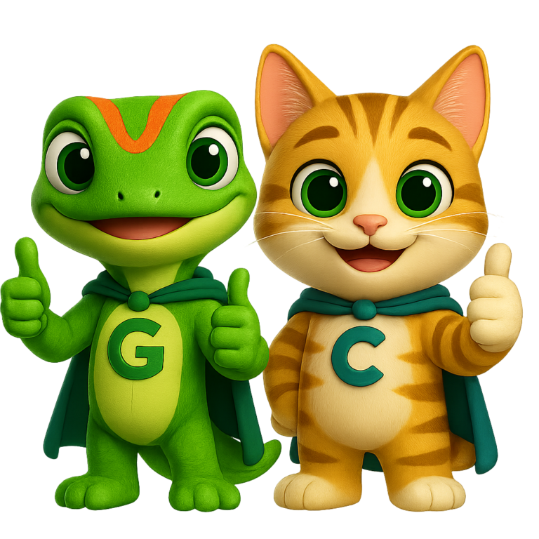 Guy the gecko and Cesar the cat, the characters behind the Guy & Cesar child safety initiative