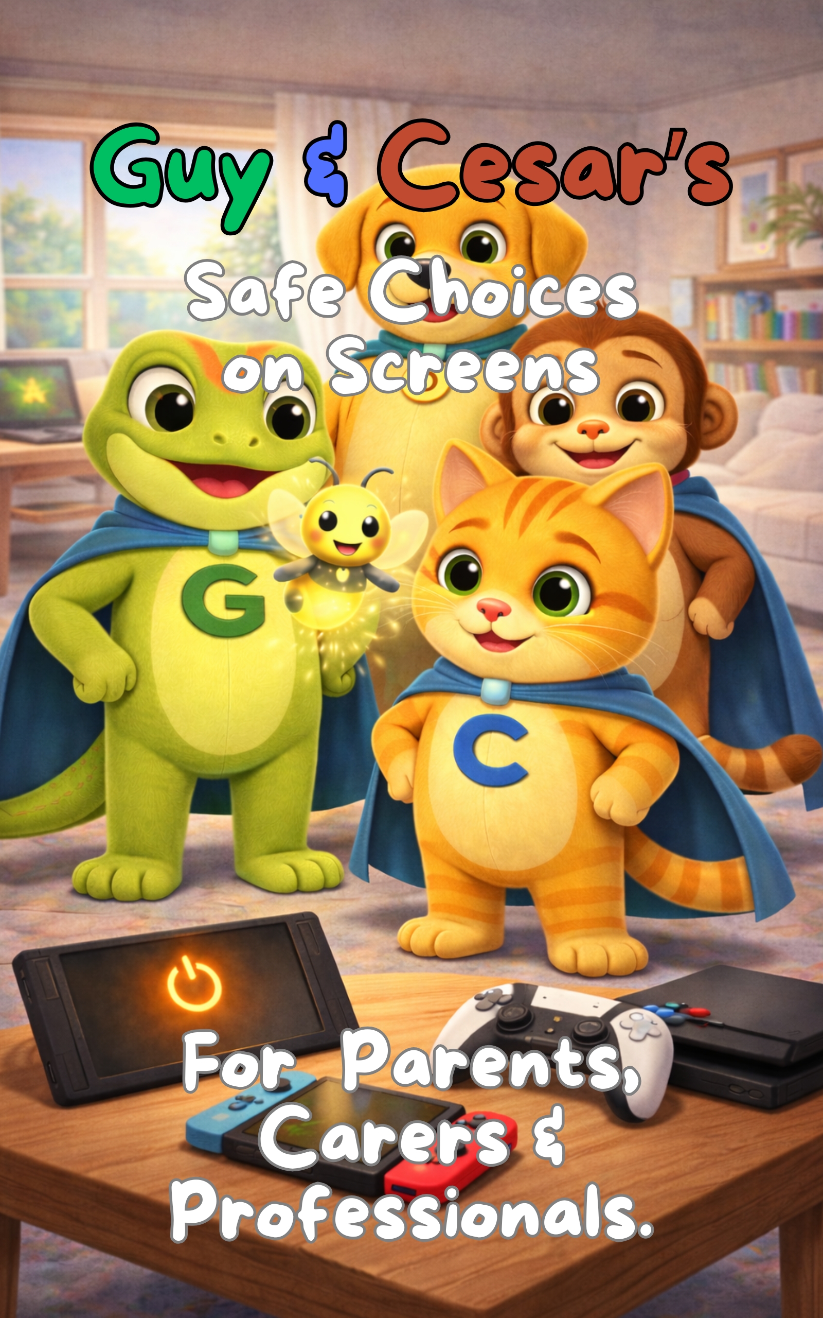 Safe Choices on Screens Adult Toolkit Pack cover showing Guy, Cesar and friends with digital devices for online safety education