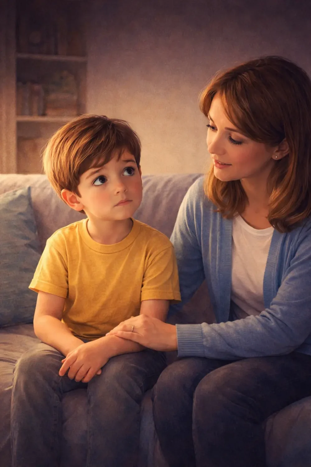 Child having a calm conversation with an adult about death and grief