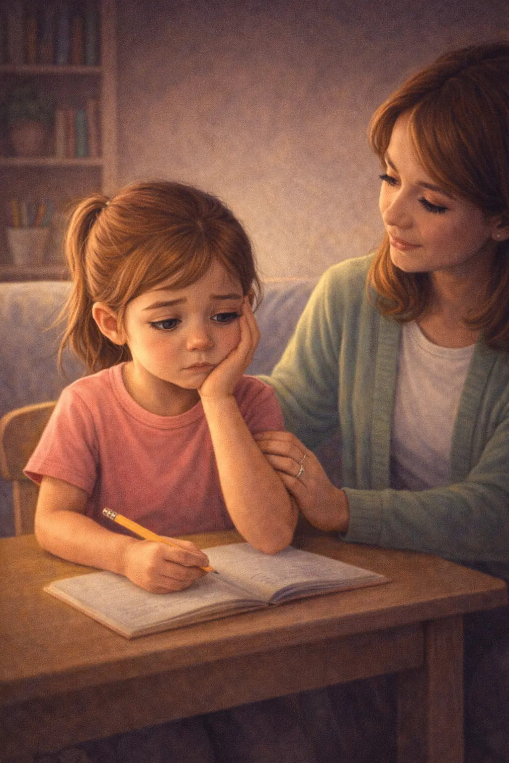 Quiet child receiving gentle support from a caring adult during emotional difficulty