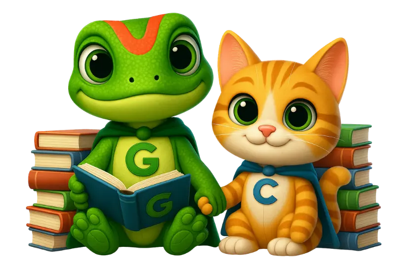 Guy and Cesar, the safeguarding mascots for children's storybooks and toolkits